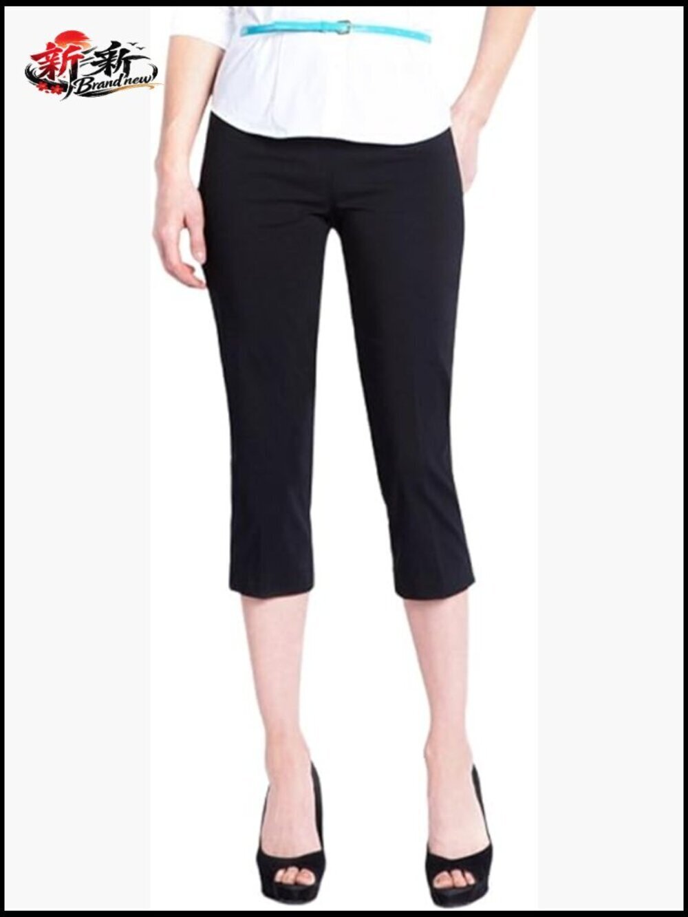 Womens Pull On Straight Leg Capri Pants with Tummy Control